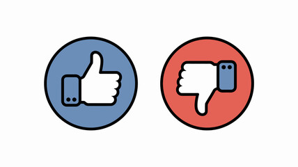 A graphic displays two circular icons a blue thumbs up and a red thumbs down representing positive and negative feedback options high quality professional detailed modern