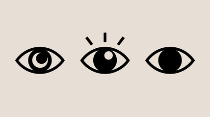 A minimalistic design features three stylized eyes with the central eye exhibiting a radiant sun like burst of lines above it high quality professional detailed modern