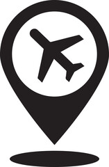 Obraz premium Airplane icon in map pin location symbol