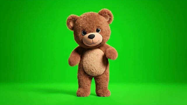 Fluffy 3D cartoon bear character greeting and waving