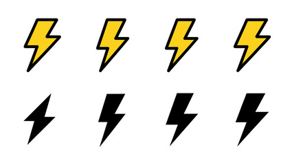 A simple graphic illustration depicts eight lightning bolt icons arranged in two rows of four using yellow and black high quality professional detailed modern elegant stylish