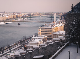 Winter Panorama of Budapest with Elisabeth Bridge and Danube River