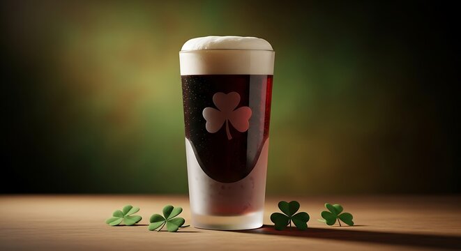 St patrick's day celebration with a pint of guinness beer and shamrocks
