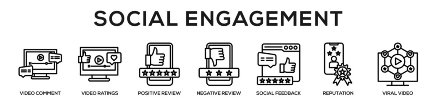 Line - Social Engagement web banner icon vector illustration concept for business with icon of video comment, video ratings, positive review, negative review, social feedback, reputation, viral.