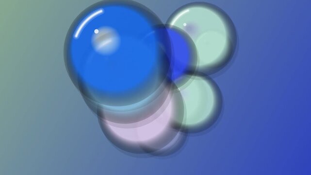 A 3D rendered abstract sphere cluster with blue and green hues viewed from a slight angle on a gradient blue background