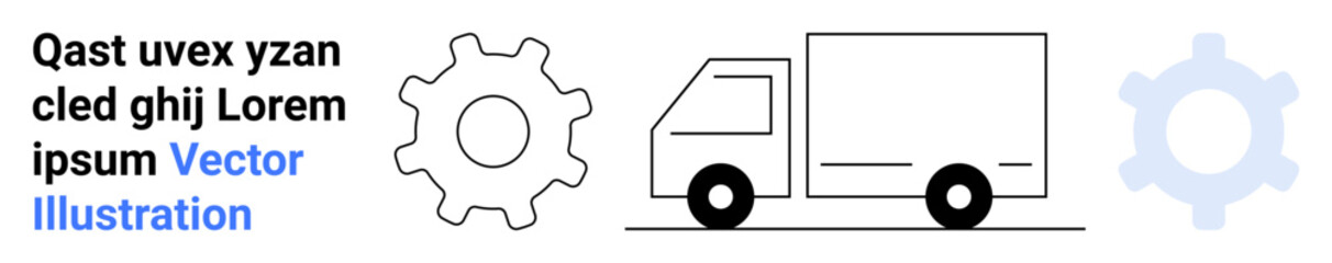 Fototapeta premium Logistics, delivery services, transportation, supply chain, process efficiency, shipment management. Gear and truck symbols featured. Logistics and delivery services concept