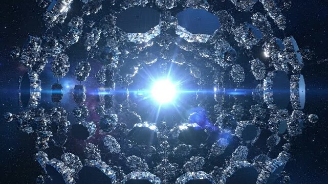 Dyson Sphere Megastructure Gigantic, intricate lattice of orbital habitats and solar collectors surrounding a distant star. Focus on the immense scale.