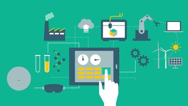 Industry 4.0 digital transformation and smart manufacturing technology illustration animation