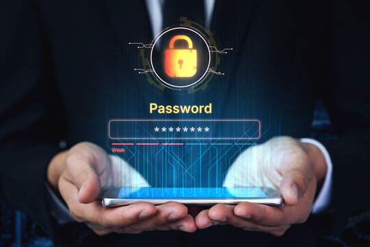 A concept of user authentication and password security. The interface shows a password strength meter, highlighting the importance of creating a strong code for account protection. Fermion