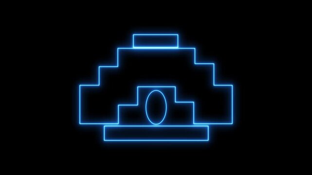 Glowing Neon Engine Warning Light Icon on Black Background, Automotive Dashboard Check Engine Symbol, Futuristic Car Diagnostic Alert Sign, Modern Vehicle Repair Indicator, Luminous Outline Auto T