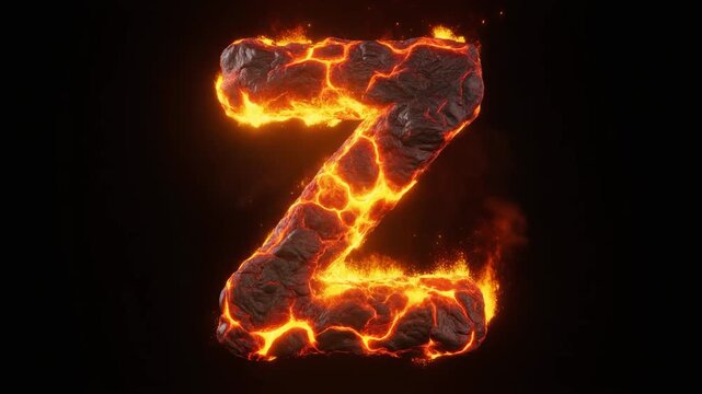 Fiery molten letter Z 3d render glowing lava typography