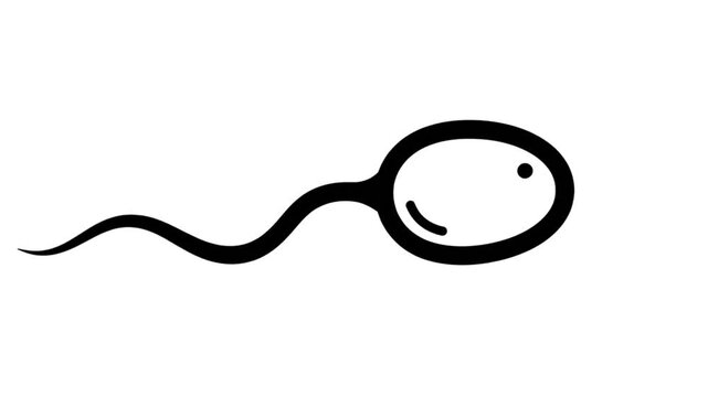Simple graphic animation of a sperm cell expanding and making a sound on a white background, representing reproduction, biology, and life.