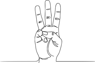 Obraz premium Three fingers icon. Continuous outline of a Three fingers icon, Number three Hand gesture language alphabet continuous line drawing design. Sign and symbol of hand gestures.