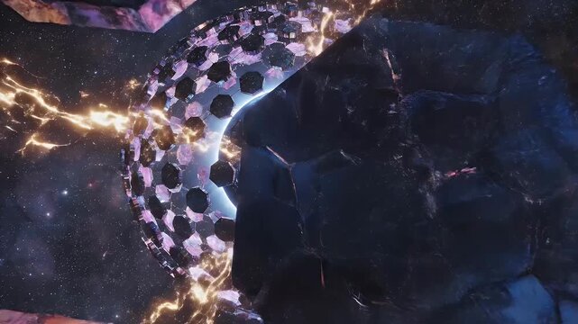 An abstract Dyson Sphere encompassing a star with powerful energy