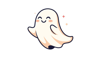 Obraz premium Adorable cartoon ghost with a happy, smiling face and small sparkling details, gently floating and radiating a cheerful aura.