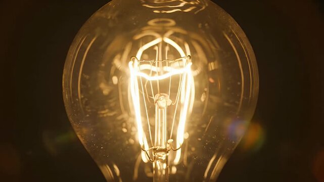 Close up of a glowing vintage Edison light bulb filament