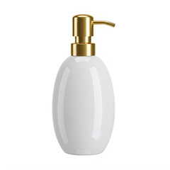Fototapeta premium A white soap dispenser with a gold pump isolated on transparent background