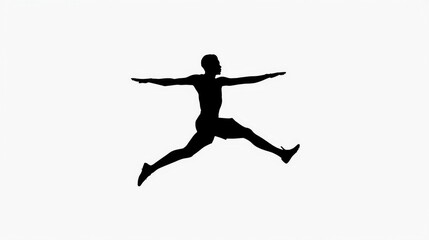 Athlete silhouette jumping mid air with outstretched arms and legs isolated on white background