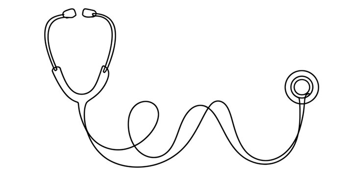 Minimalist continuous line drawing of a medical stethoscope isolated on a white background. Vector, illustration