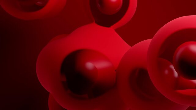 Abstract scientific looping background. Busy cell are merging or breaking out of their coverings. Red abstract background for video about medical and scientific. Minimal idea concept, 3D Render.