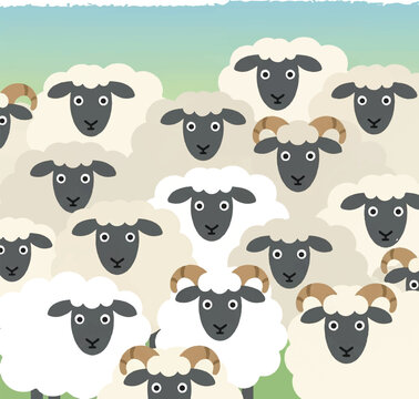 Cartoon Sheep with White Fluffy Coats.