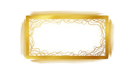 Abstract Golden Frame with Wavy Lines and Brush Strokes on White Background