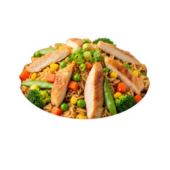 Delicious chicken fried rice with mixed vegetables and savory chicken slices