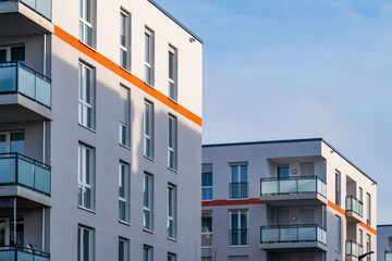 fragments multi-storey residential buildings in European city, sustainability urban, modern residential house and concrete facades © kittyfly