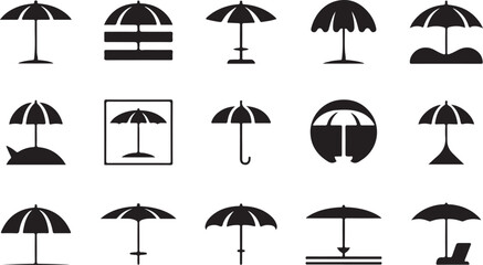 Collection of Beach Umbrella Icons and Sunshade Silhouettes parasol © Sabbir Art Express