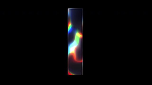 A lowercase "l" with various colors of light sparkling on its glass-like surface with alpha channel. Seamless loop video.