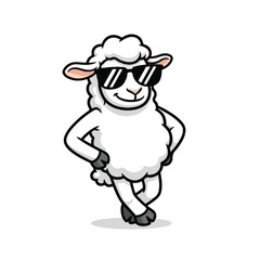Obraz premium Cartoon Sheep Wearing Sunglasses and Walking.