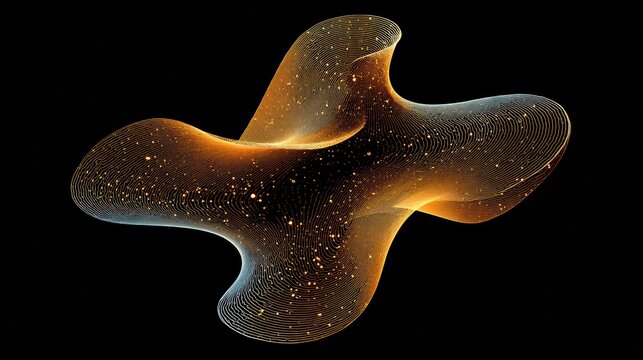 Glowing 3D Fractal Strange Attractor Plot With Golden Lines on Dark Grey Background Creating a Unique Visual Representation of Chaotic Behavior in Mathematics