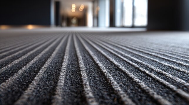 Vacuumed Carpet Texture in a High-End Hotel Corridor With Clear Lines and Ample Space Above Showcasing Cleanliness and Attention to Detail