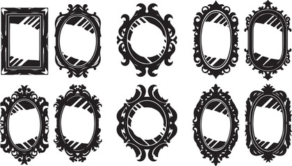 Obraz premium Ornate black and white vintage picture frame illustrations set