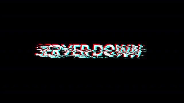 server down text glitch warning animation pixel effect. computer program hacking network errors message. in black background in HD animation with alpha channel 