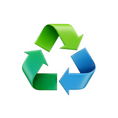 Recycling symbol with green and blue arrows isolated on transparent background