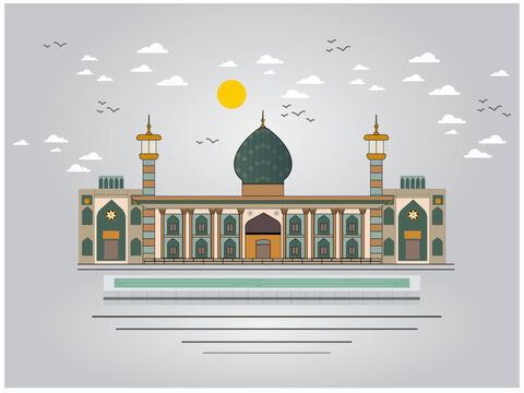 Shah Cheragh Shrine in Shiraz Iran &ndash; Islamic Mosque Courtyard with Blue Dome and Minarets