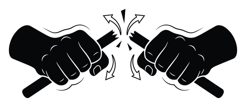 Broken stick vector illustration in flat design, hands breaking stick in anger and violence