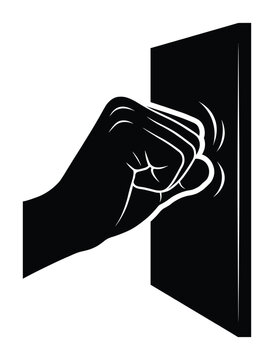Fist knocking hitting at door flat vector illustration with simple style as 100 symbols