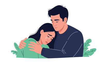 Man comforting a crying woman, offering a supportive embrace, symbolizing empathy, emotional support, and care in a relationship.