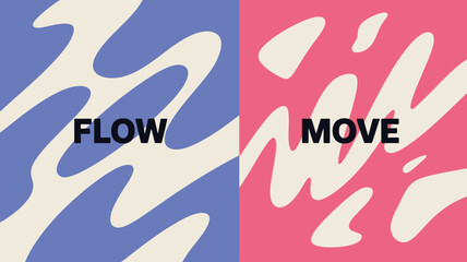 A vibrant abstract design features flowing shapes in shades of lavender and pink with the words flow and move prominently displayed high quality professional detailed modern © rocky