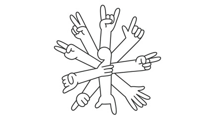 Obraz premium A radial arrangement of multiple hands displaying various hand gestures including peace signs rock on signs and thumbs up high quality professional detailed modern elegant stylish