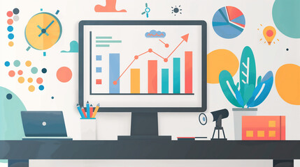Fototapeta premium Marketing strategy presentation in creative office, branding and growth planning concept