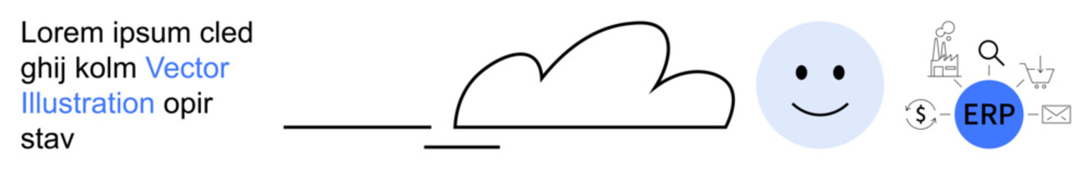 Cloud storage, digital transformation, enterprise systems, user experience, workflow management, information sharing. Abstract ion of a cloud, happy face and various icons. Cloud storage and digital © robu_s