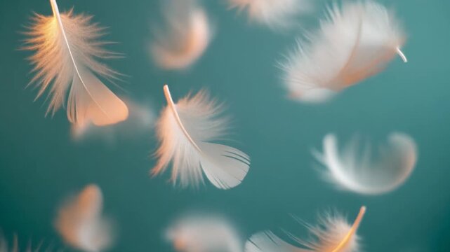 Soft white feathers floating gently in the air captured from a serene overhead viewpoint