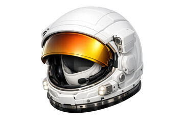 Fototapeta premium Astronaut helmet with golden visor for space exploration on transparent background