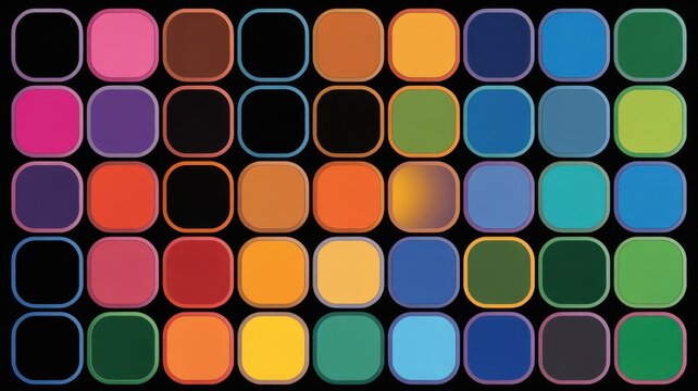 Colorful grid of rounded squares and color swatches on a black background