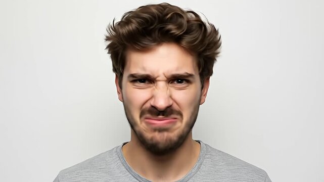 Man with furrowed brow, flared nostrils, and snarled expression of annoyance