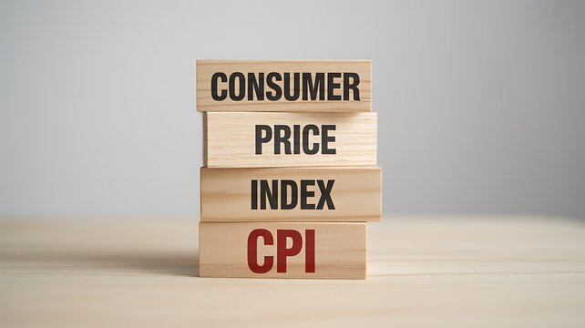 Wooden blocks stacked with consumer price index CPI text on table and gray background  financial concept