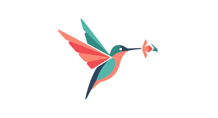 Colorful bird of paradise hummingbird flying near a flower isolated on white background in 3D illustration style